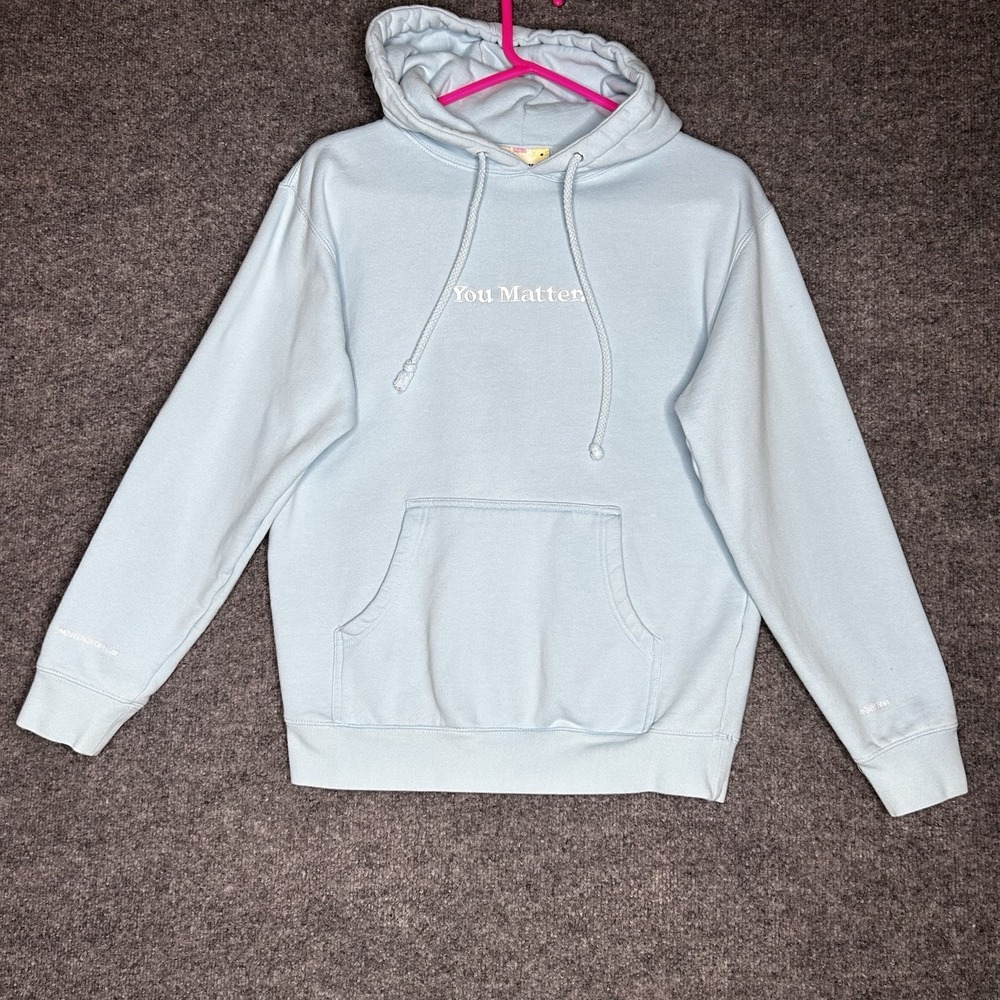 You Matter By Demetrius‎ Harmon Hoodie Size Small Light Blue Embroidered
